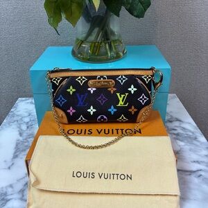 Louis Vuitton LV Black Murakami Multicolor Milla MM Clutch Pochette Bag EUC